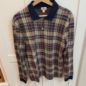 J. Crew Multicolor Plaid Polo with Navy Collar